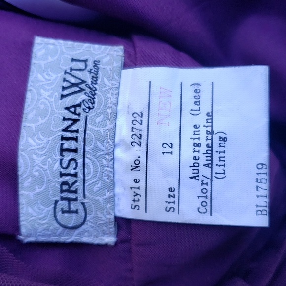 CHRISTINA WU Aubergine Purple Lace Pearl & Diamond Waist Short Formal Dress 12 - Picture 6 of 7